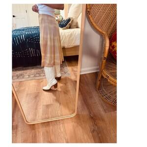 Vintage Brown Yellow Shibori Hand Dyed Slip Skirt - Small